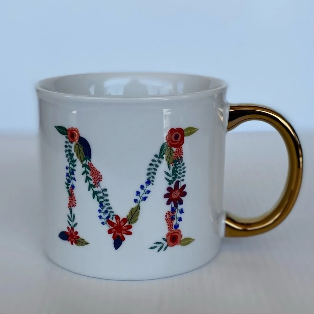 Opalhouse Monogram Coffee Mug Letter M Initial Floral Cup Gold Handle 14 oz 2018